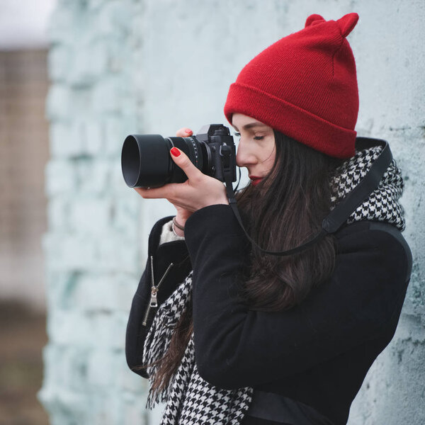 young beautiful girl with red hat