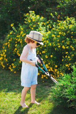 küçük çocuk bahçe hortumu ile sulama