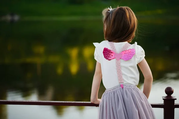 Menina com asas rosa — Fotografia de Stock