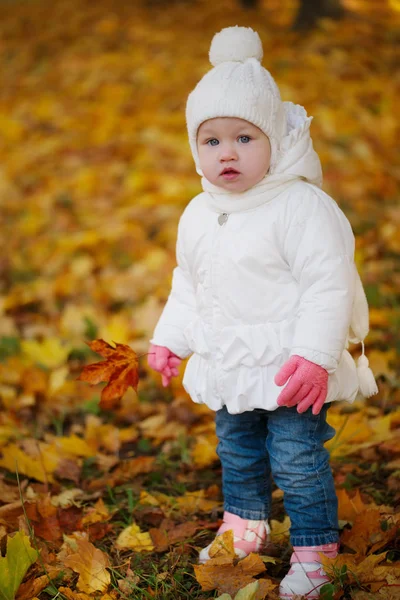 Bonne petite fille dans le parc d'automne — Photo