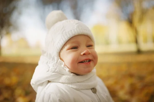 Šťastná holčička v podzimním parku — Stock fotografie
