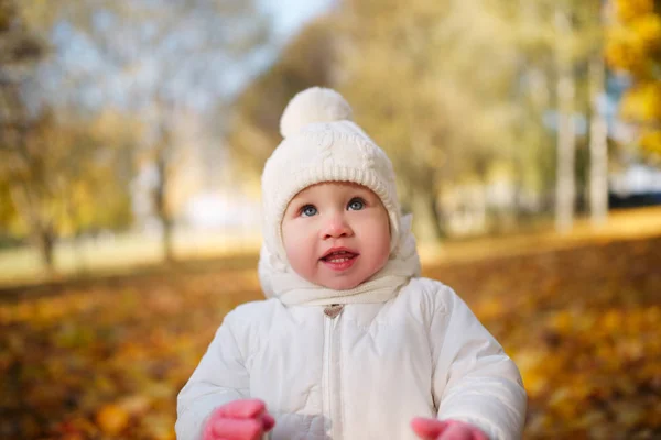 Šťastná holčička v podzimním parku — Stock fotografie