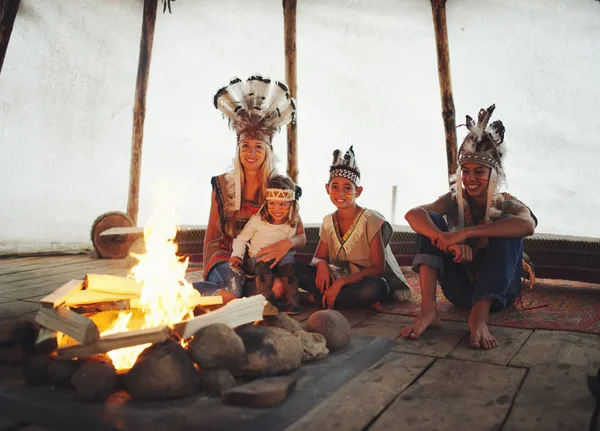 Happy children playing native american — Stock Photo, Image