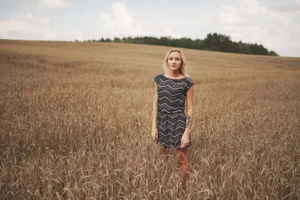 Giovane bella ragazza nel campo autunnale — Foto Stock