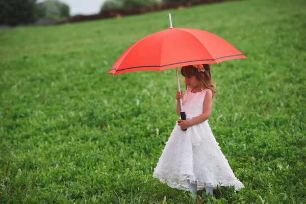 Маленька красива дівчинка з сукнею нареченої — стокове фото