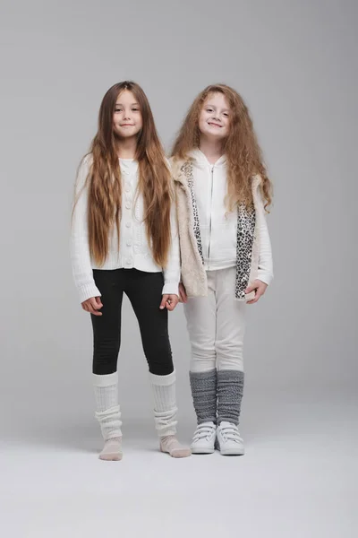 Two beautiful girls on white background — Stock Photo, Image