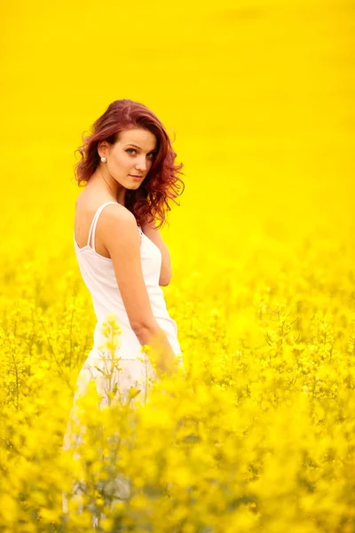 Young beautiful girl in the field — Stock Photo, Image