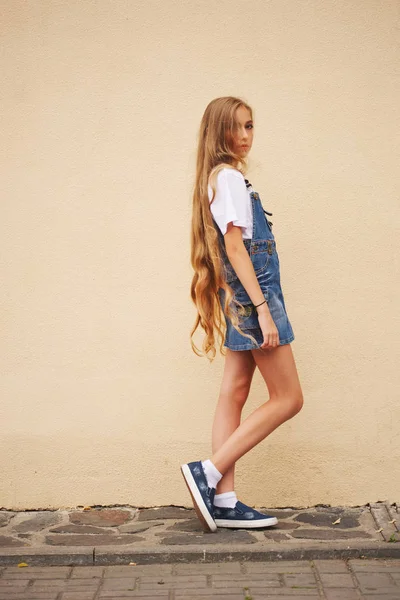 Vacker ung flicka med långt hår — Stockfoto