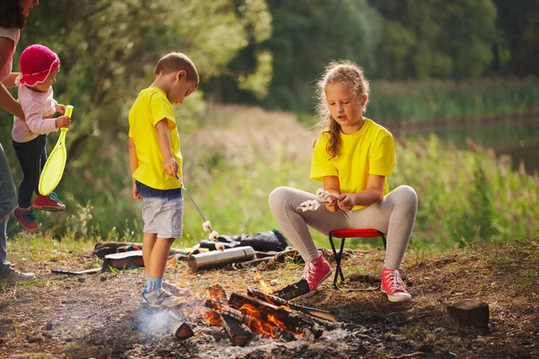 Happy children hiking in the forest — Stock Photo, Image