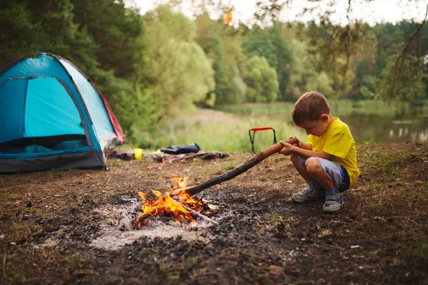 Happy children hiking in the forest — Stock Photo, Image