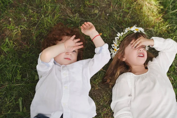 Funny tired boy and girl — Stock Photo, Image