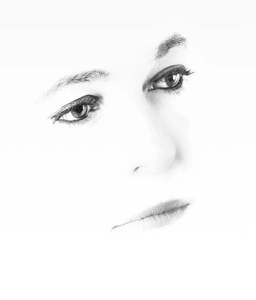 Bir kadının yüzünde boş ifade ile yüksek anahtar portre — Stok fotoğraf