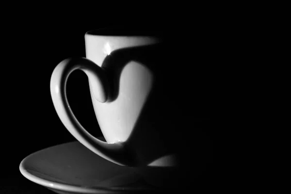 Shadow White Cup Handle Make Shadow Heart Selective Lighting — Stock Photo, Image