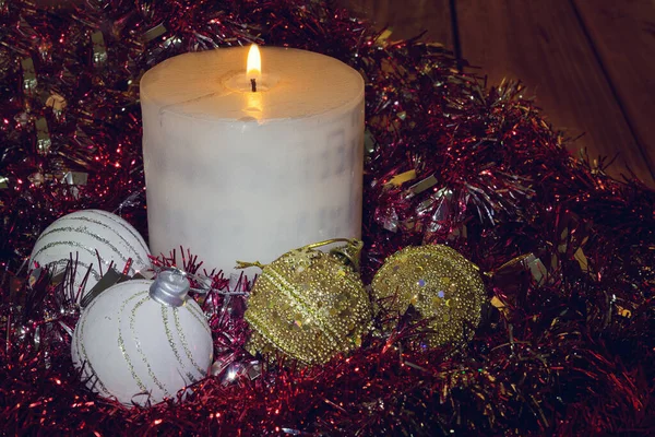 Foto Estúdio Decorações Natal Com Partituras Bolas Glitter — Fotografia de Stock