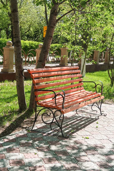 Wooden Park Bench Spring Landscape — Stock Photo, Image