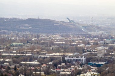 Almatı, Kazakistan-Mart 29, 2019: Almatı şehir, Kazakistan modern mimarlık. Yukarıdan görüntüle.