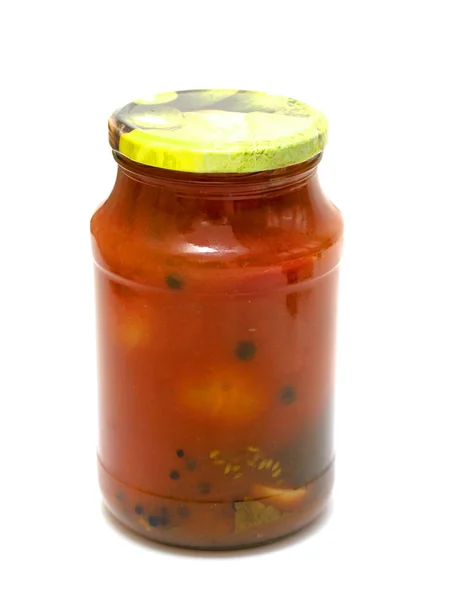 Glasbehållare Med Tomater Isolerad Vit Bakgrund — Stockfoto