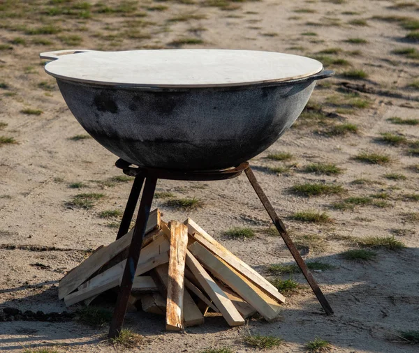 Large Cast Iron Boiler Street Cooking — Stock Photo, Image