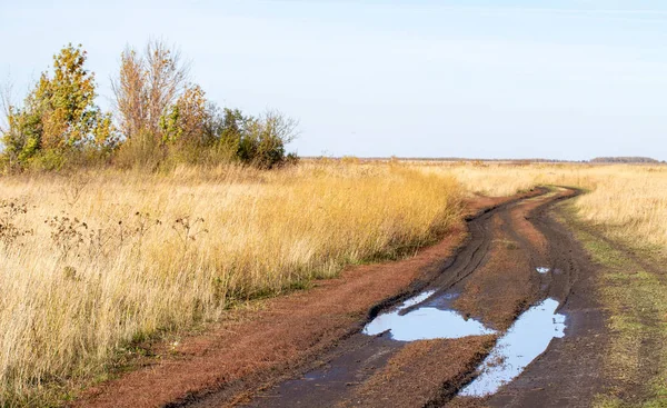 泥のぼやけた道路 秋のフィールド — ストック写真