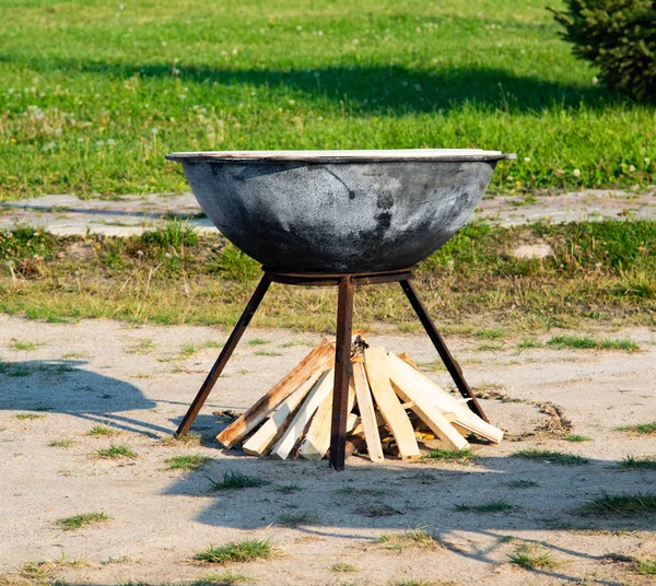 Large Cast Iron Boiler Street Cooking — Stock Photo, Image