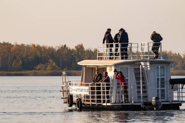 Petropavlovsk Kazakhstan September 2019 White Pleasure Boat River People Deck — Stock Photo, Image