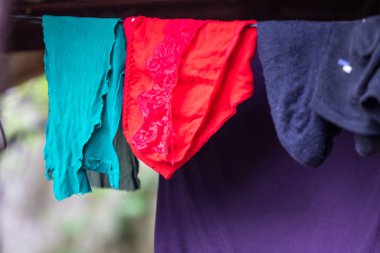 Sokakta asılı duran iç çamaşırları kurumuş..