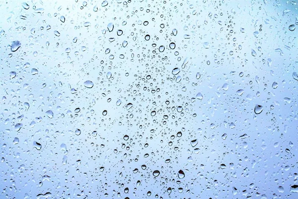 Gotas Lluvia Vidrio Fondo Azul Oscuro Del Cielo Fuera Ventana — Foto de Stock