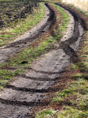 Çamur bulanık yol, sonbahar tarlası.