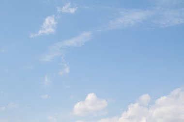 Beyaz bulutlarla mavi gökyüzü. Yaz günü açık. Mükemmel masaüstü duvar kağıdı.