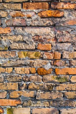 Kaba beton ile eski tuğla duvar.