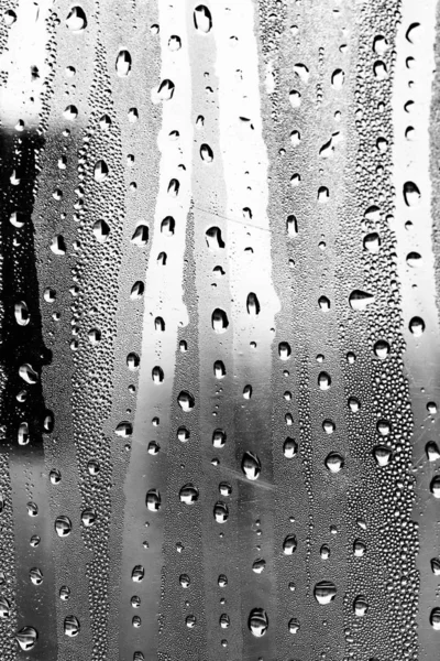 Gouttes Pluie Sur Verre Fond Noir Blanc Texture Verre Mode — Photo