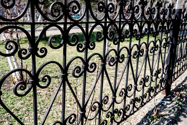 Cerca Forjada Metal Uma Vista Para Distância Natureza Verão — Fotografia de Stock