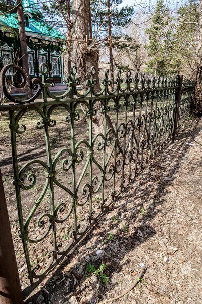 Metal Forged Fence View Distance Summer Nature — Stock Photo, Image