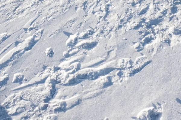 Footpath Snow Footprints Man White Snowy Background — Stock Photo, Image