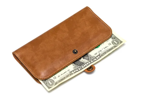 Leather Wallet Money White Background — Stock Photo, Image