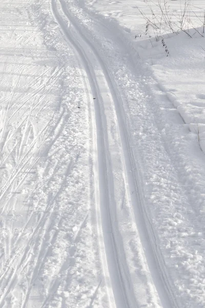 Ski track in the snow, winter nature.