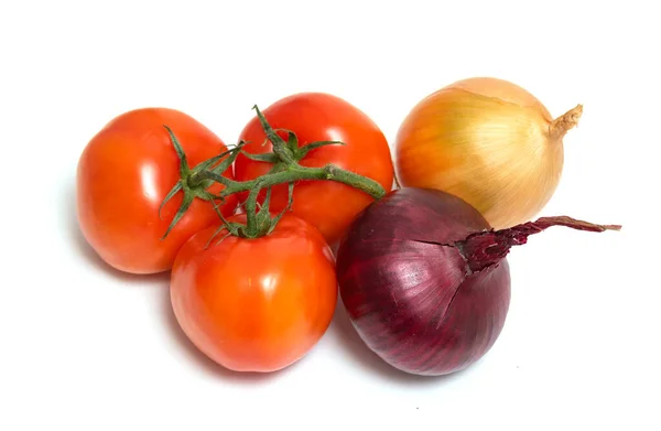 Tomat Gurka Lök Isolerad Vit Bakgrund — Stockfoto