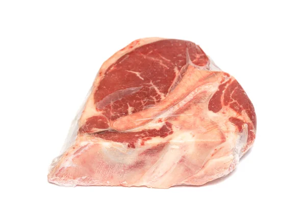 Ein Stück Frisches Rohes Fleisch Mit Knochen Auf Weißem Hintergrund — Stockfoto