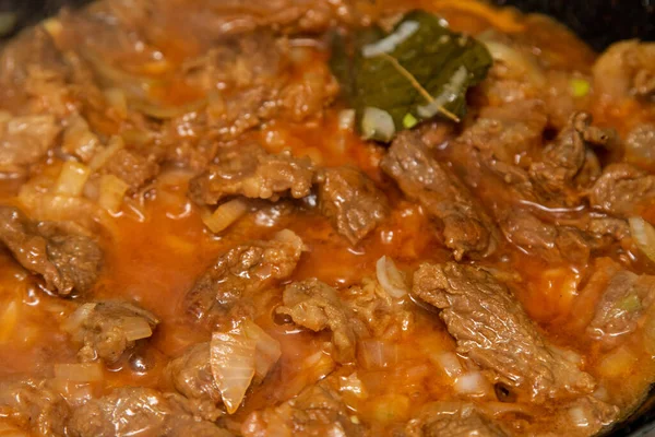 Meat Goulash Tomato Broth Background — Stock Photo, Image