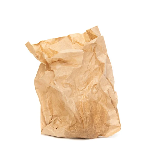 Crumpled Paper Bag Greasy Spots Highlighted White Background Stock Photo