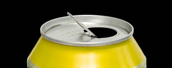 Open Beer Can Black Background Close — Stock Photo, Image