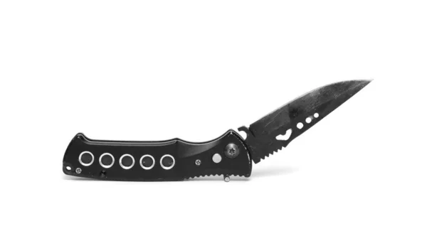 Металл Черный Складывающийся Старый Нож Белом Фоне — стоковое фото