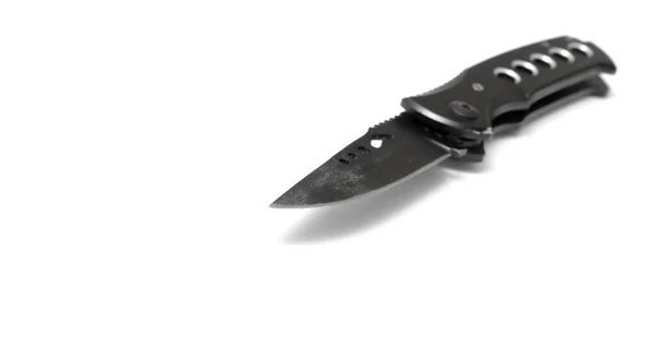 Metal Black Folding Old Knife White Background — Stock Photo, Image