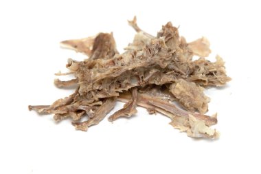 Beyaz arka planda tavuk kemikleri. Fast food konsepti. Fakir ve aç kavramı.