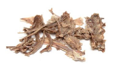 Beyaz arka planda tavuk kemikleri. Fast food konsepti. Fakir ve aç kavramı.