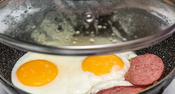 Fried Eggs Sausage Gourmet Breakfast Food — Stock Photo, Image