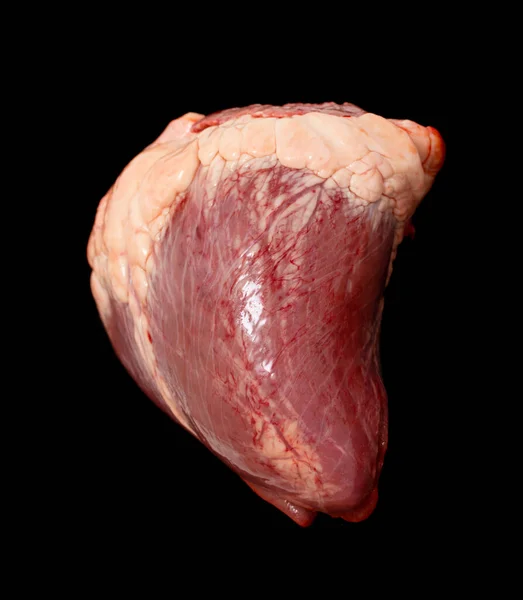 Het Hart Van Het Vlees Geïsoleerd Een Zwarte Achtergrond — Stockfoto