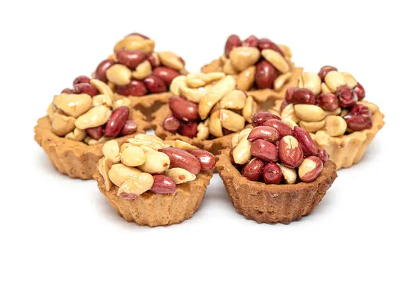 Sušenky Arašídy Ořechy Bílém Pozadí — Stock fotografie