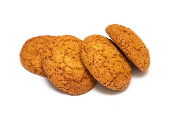 Biscoitos Redondos Aveia Fundo Branco Alimentos Nutritivos Associados Proteínas Fibras — Fotografia de Stock