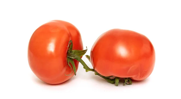 Två Röda Tomater Grön Gren Vit Bakgrund Isolerad — Stockfoto